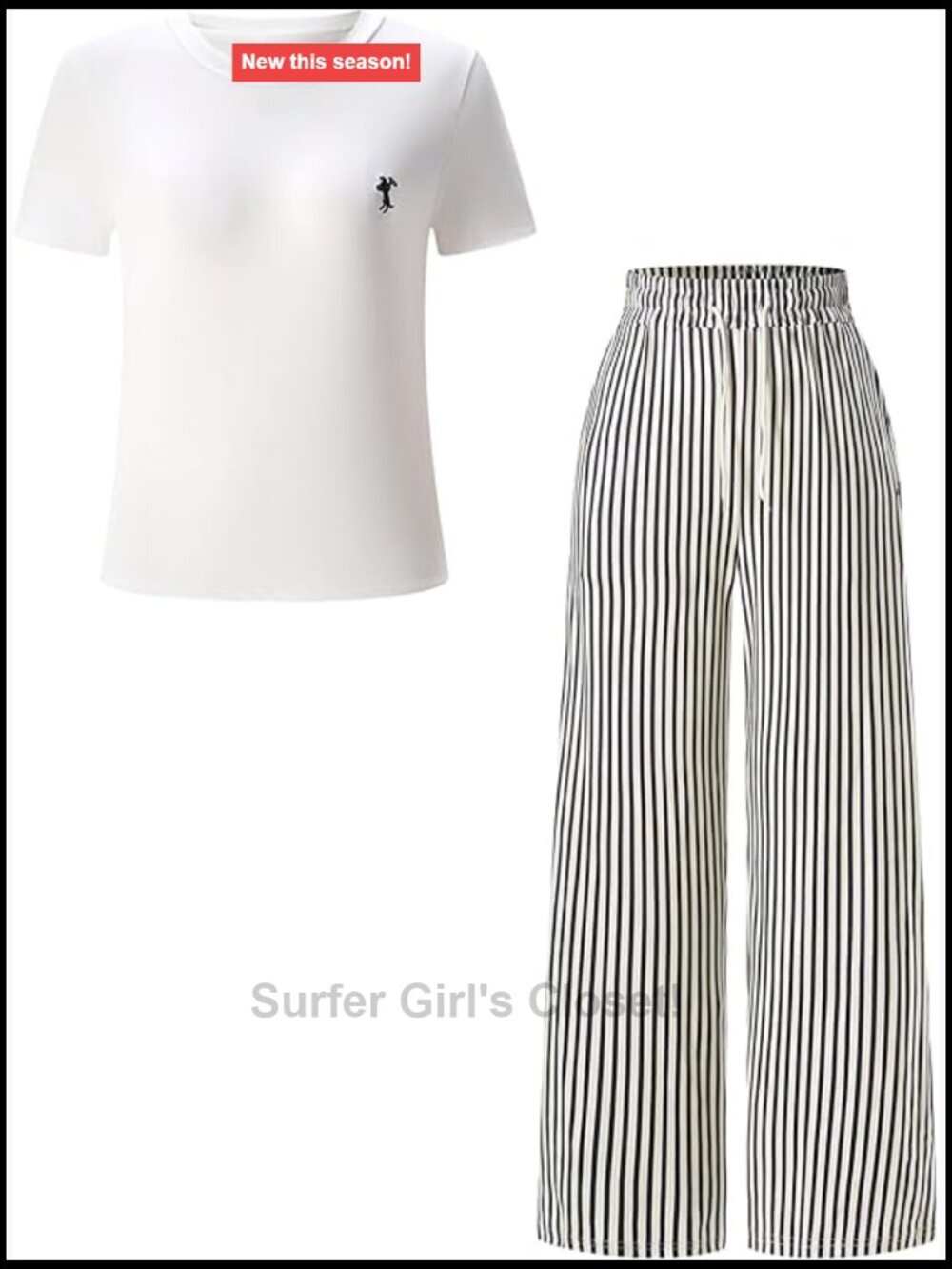 2 Piece Casual Summer Outfits Short Sleeve T-Shirt and Striped Wide Leg Pants